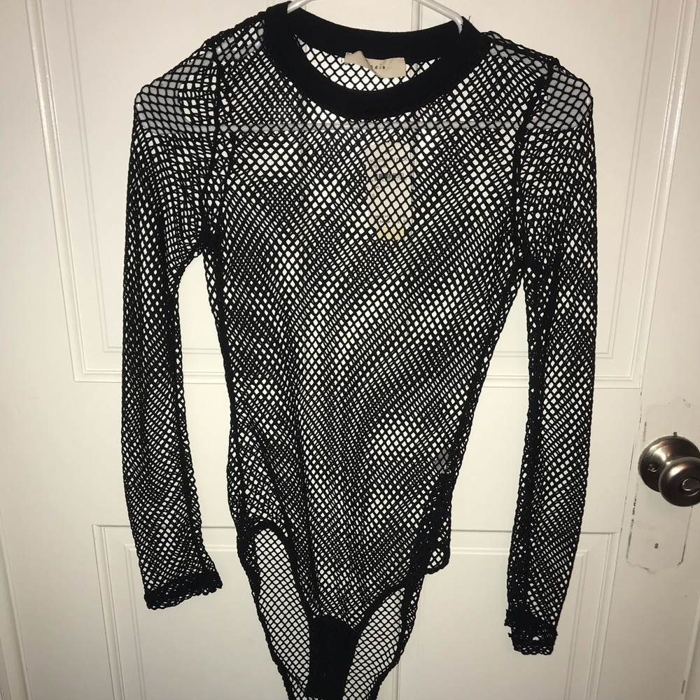 Fishnet long sleeve bodysuit